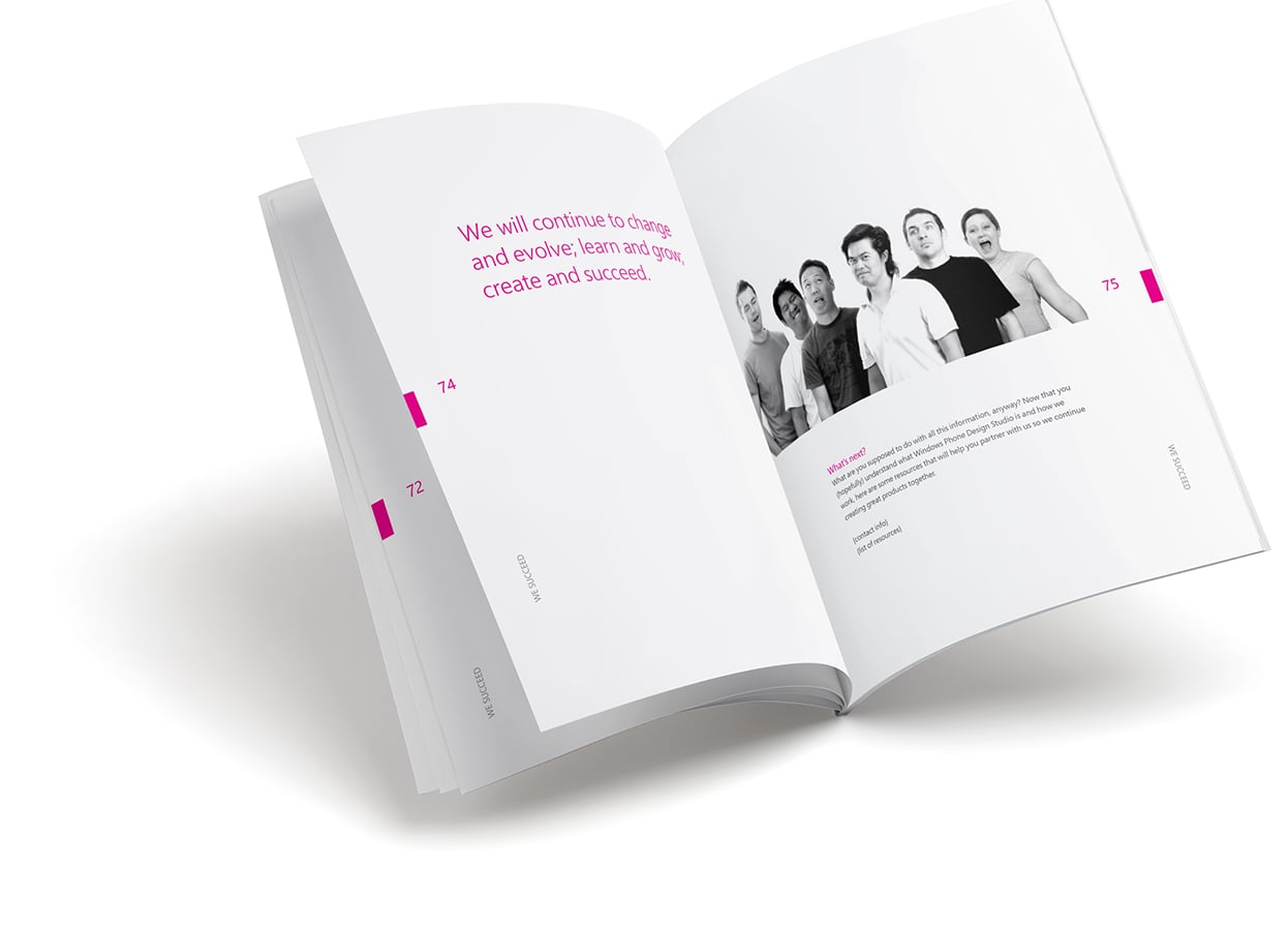 A spread showing a photo of the team