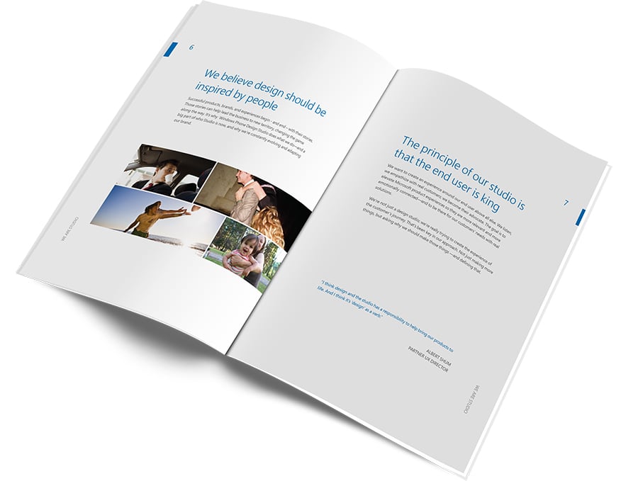 A srpead featuring images of people and text with a small pull quote